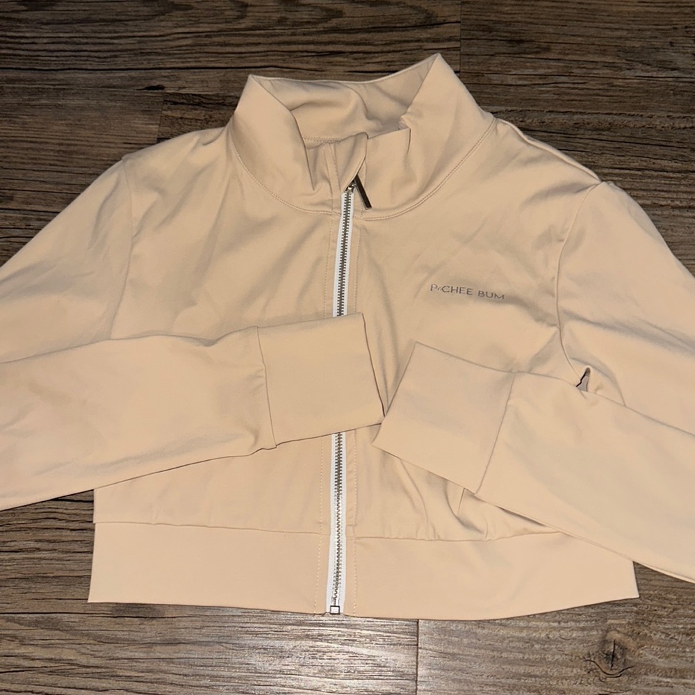 Tan cropped zip up